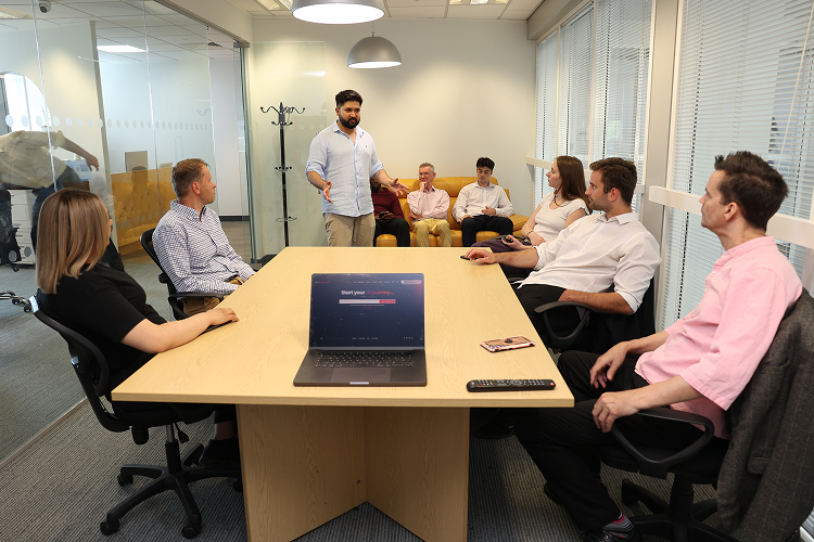 Startup team collaborating